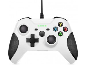 Control Cableado Xbox One Zamia con doble vibración para Xbox One-S-X-PC Windows Blanco