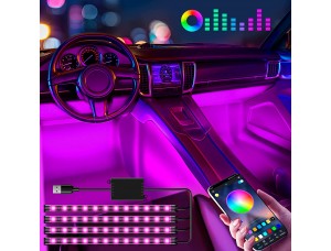Luces LED Winzwon para el interior del automóvil 4 unidades, tira de 48 luces LED para automóvil, con puerto USB