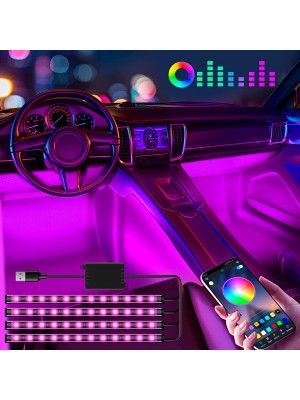 Luces LED Winzwon para el interior del automóvil 4 unidades, tira de 48 luces LED para automóvil, con puerto USB