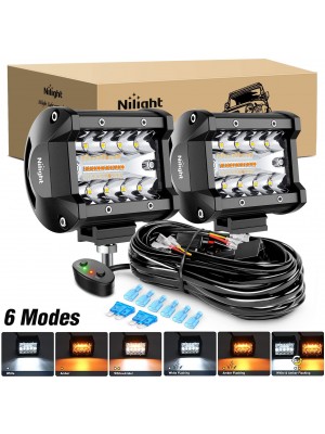 Nilight 2 unidades de 4 pulgadas 60 W LED Pods Spot Flood Amber White Light Bar estroboscópico 6 modos.