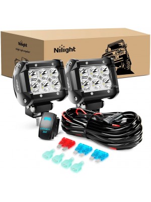 Nilight Barra de luz LED para vehículos 2 piezas de 18 W luces LED todoterreno 12 V 5 pines interruptor basculante, arnés  cableado