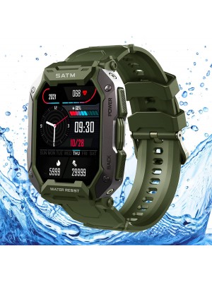 Reloj inteligente militar para hombres Verde, 2022 1.71 pulgadas, 5 ATM, resistente al agua, reloj inteligente para iPhone y teléfonos Android.