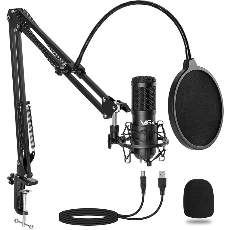Micrófono USB, micrófono profesional de 192 kHz/24 bits Plug & Play,  micrófono de computadora de condensador, kit de micrófono cardioide con  brazo de