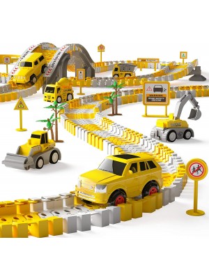 iHaHa 236 pistas de carreras de construcción para niños y niños, 6 piezas de coche de construcción y juego de pista flexible