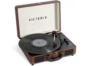 Victrola Journey - Reproductor de discos vinilo de maleta Bluetooth, marrón oscuro