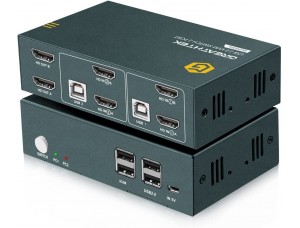 GREATHTEK KVM Switch HDMI Dual Monitor 2 Puertos, 4K 60Hz UHD Resolución YUV, 4 Hub USB 2.0 Soporta dispositivos USB 2.0