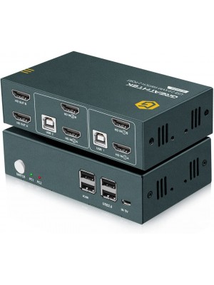 GREATHTEK KVM Switch HDMI Dual Monitor 2 Puertos, 4K 60Hz UHD Resolución YUV, 4 Hub USB 2.0 Soporta dispositivos USB 2.0