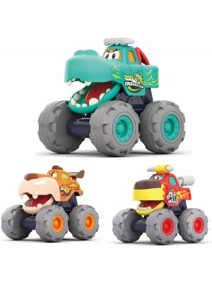 MOONTOY Coches de juguete para niños de 1, 2 y 3 años,  con tracción de fricción, camión toro, camión leopardo, camiones de cocodrilo.