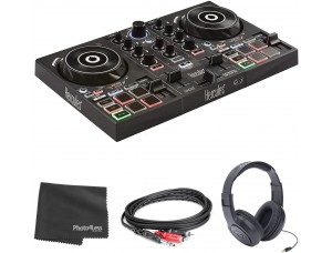 Hercules DJ Control Inpulse 200 - Controlador portátil USB DJ con guía Beatmatch con auriculares estéreo y cable Hosa TRS - paño de limpieza