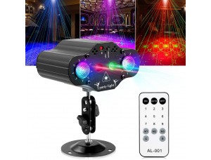 Luces de fiesta DJ, luces de discoteca, proyector de luz láser de escenario, 2 LED RGB múltiples patrones activados por sonido