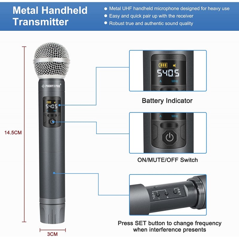 Micrófono inalámbrico, sistema de micrófono dinámico de metal