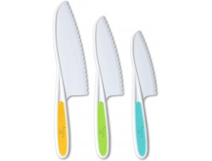Juego de cuchillos de cocina de nailon de 3 piezas, cuchillos de cocina para niños en 3 tamaños y colores.