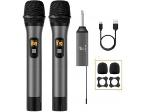Micrófono inalámbrico, sistema de micrófono dinámico de metal inalámbrico dual TONOR UHF con receptor recargable, para karaoke 200 pies