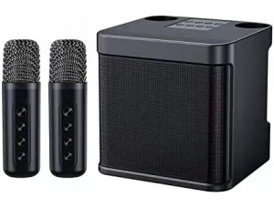 Máquina de karaoke inalámbrica portátil, altavoz Bluetooth con 2 micrófonos inalámbricos, sistema PA portátil para fiestas.