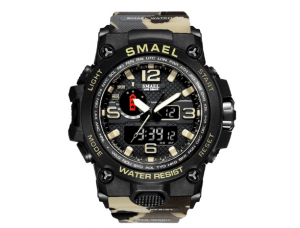 SMAEL Reloj táctico militar de pulsera para hombre, deportivo con doble movimiento de cuarzo, reloj analógico digital - Marrón Camuflaje