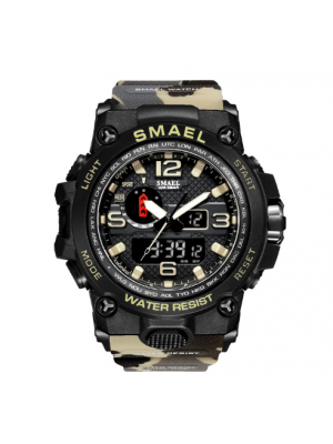 SMAEL Reloj táctico militar de pulsera para hombre, deportivo con doble movimiento de cuarzo, reloj analógico digital - Marrón Camuflaje