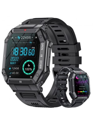 Reloj inteligente deportivo para Hombre, táctico militar negro  pantalla 1,85 pulgadas, llamadas por Bluetooth, resistente al agua IP68