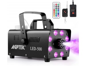 Máquina de humo, máquina de niebla AGPTEK con 13 luces LED coloridas, niebla de 500 W y 2000 CFM con 1 receptor con cable y 2 controles