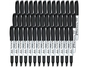 Lelix - Marcadores de borrado en seco, paquete de 42 marcadores Negros, punta de cincel, para pizarra blanca acrílica.