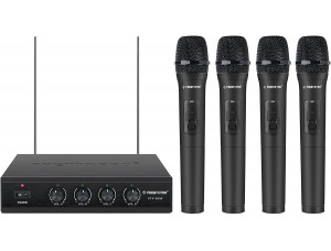 Phenyx Pro - Sistema de micrófono inalámbrico,  VHF de 4 canales, con 4 micrófonos dinámicos de mano metal, largo alcance
