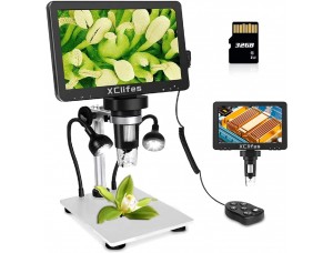 XClifes Microscopio USB digital LCD de 7 pulgadas de pantalla HD de 32 G TF, tarjeta PCB de reparación de placa de circuito