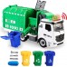 JOYIN Juguete de camión de basura de reciclaje, alimentado por fricción con luz y sonidos, 3 botes de basura, 3 destornilladores.