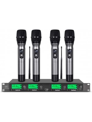 Sistema de micrófono inalámbrico UHF de 4 canales, 4 micrófonos de mano, para karaoke DJ, sistema de karaoke, micrófono de metal entero