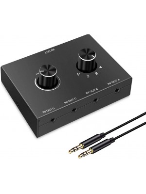 Interruptor de audio de 4 puertos, conmutador de audio de 0.138 in, selector de audio AUX estéreo, 4 entradas, 1 salida 1 entrada 4 salidas.