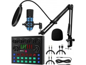 Paquete de micrófono de condensador, REMALL BM-800 kit de micrófono de podcast, mezclador de DJ