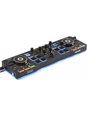 Hercules DJ DJControl Starlight - Controlador de DJ USB de bolsillo con Serato DJ Lite, ruedas de Jog sensibles al tacto, tarjeta de sonido integrada