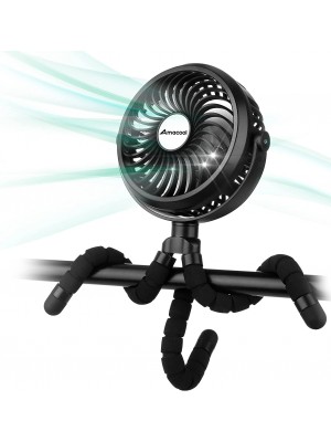 Ventilador de cochecito flexible con 3 velocidades y ventilador personal giratorio para asiento de coche, cuna y bicicleta, cinta de correr negro