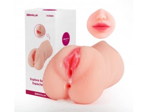 Masturbador masculino 3 en 1, vagina de bolsillo con boca realista, vagina texturizada y ano apretado.