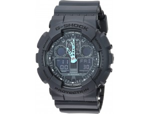 Casio GA-100C-8ACR reloj digital análogo resistente a los golpes G-Shock para hombre, colores gris azul fluorescente