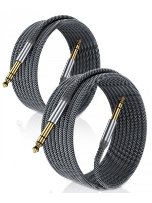 Elebase Cable de instrumento TRS de 1-4 pulgadas de 10 pies, paquete de 2, en ángulo recto a recto de 0.250 in, cable de audio estéreo