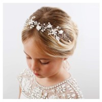 Cintillo plateado con perlas para niña de las flores en una boda, cumpleaño...