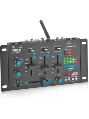 Mezclador de audio inalámbrico DJ - Mezclador de sonido compatible con Bluetooth de 3 canales, lector de micrófono, lector USB
