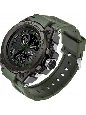Reloj militar para hombre, deportivo, electrónico, táctico, militar, LED, cronómetro, resistente al agua, digital, analógico. Verde