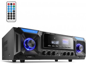 Moukey Amplificador de audio para el hogar, receptor estéreo Bluetooth 5.0 - 330 W 2 canales FM, con USB-SD, 2 micrófonos en Echo