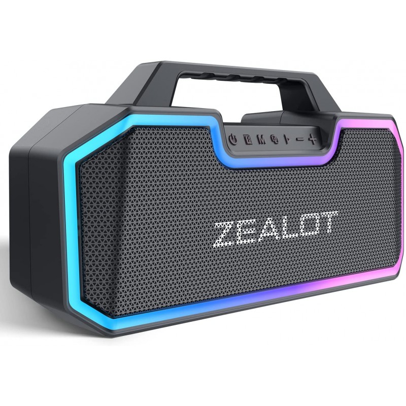 ZEALOT Altavoz Bluetooth portátil de 80 W con doble pareo, IPX7 impermeable  para exteriores con batería
