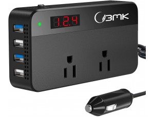 BMK - Inversor de corriente para coche de 200 W CC 12 V a 110 V CA inversor de coche, 4 puertos USB,  pantalla LCD