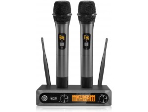 TONOR Micrófono inalámbrico, sistema de micrófono dinámico inalámbrico doble profesional UHF de metal para karaoke en el hogar.