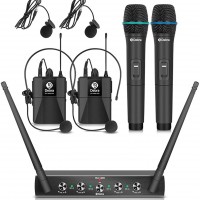 Debra Audio Pro UHF - Sistema de micrófono inalámbrico de 4 canales con mic...